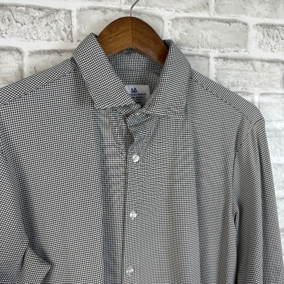 Mizzen + Main Performance Nylon Stretch Black Gingham Button Up Shirt Men MEDIUM - Picture 1 of 8